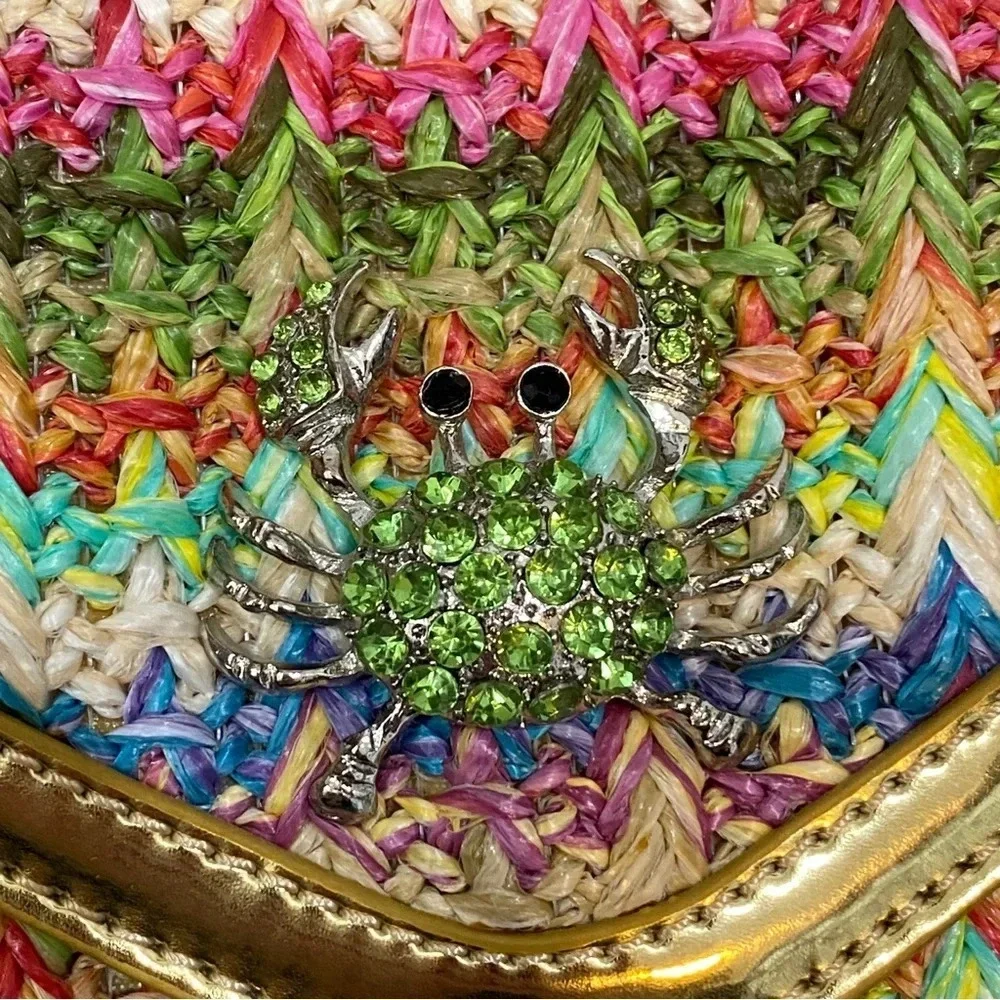 Nine West NWOT Tropical Beach Straw Crossover Purse with Long Strap Crab Buckle